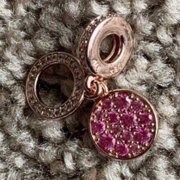 Pandora Sparkling Pink Disc Double Dangle Charm - Picture 5 of 5